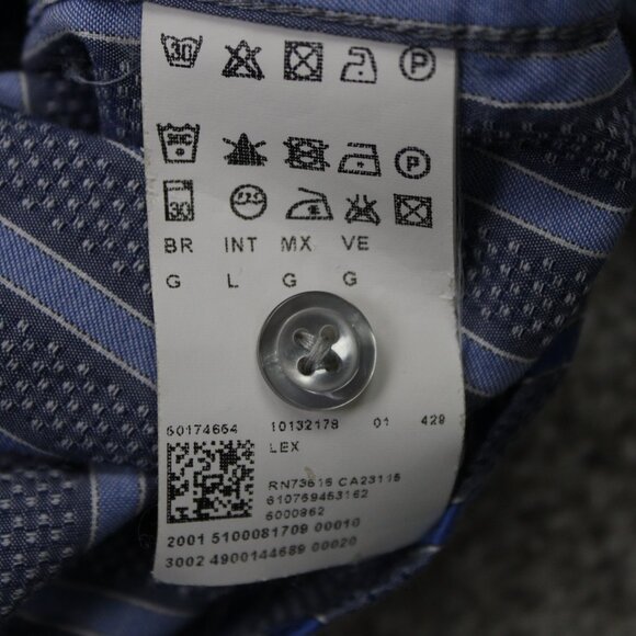 BOSS Hugo Boss Shirt Mens Large Blue/Gray Striped "Lex" Cotton L/S Button Up - Picture 8 of 13